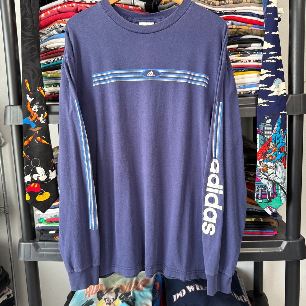 Vintage Navy Blue Adidas Graphic Long Sleeve Shirt XL